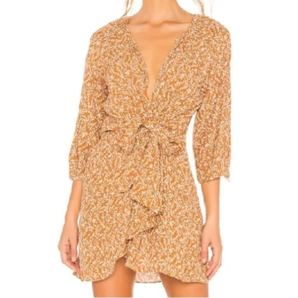 Free People Women XS Brown Ditsy Floral Clara Mini Dress